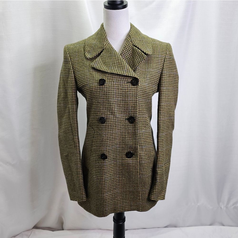 Ann Freedberg Tan Houndstooth Double Breasted Jacket Size P (XS)